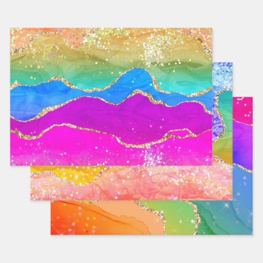 Farbenfroher Regenbogen-Sparkling-Glitzer Marble A Geschenkpapier Set (Set)