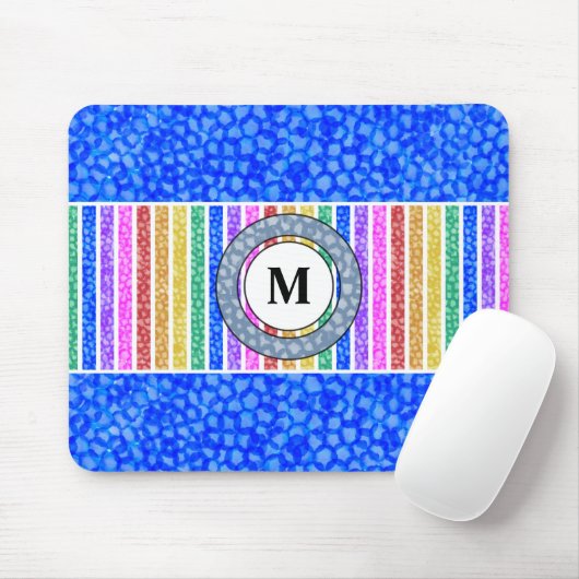 Farbenfroher Regenbogen Streifen Blau Wasserfarben Mousepad (Mit Mouse)