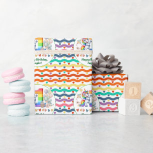 Farbenfroher Regenbogen und Einhorn 1. Geburtstag Geschenkpapier
