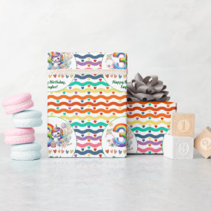 Farbenfroher Regenbogen und Einhorn 3. Geburtstag  Geschenkpapier