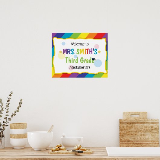 Farbenfroher Regenbogen Willkommen im Klassenzimme Poster (Küche)