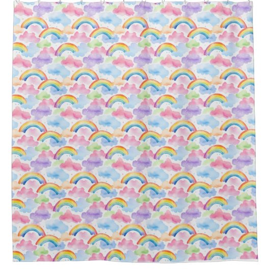 Farbenfroher Regenbogen, Wolke und Sternmuster Duschvorhang (Vorderseite)