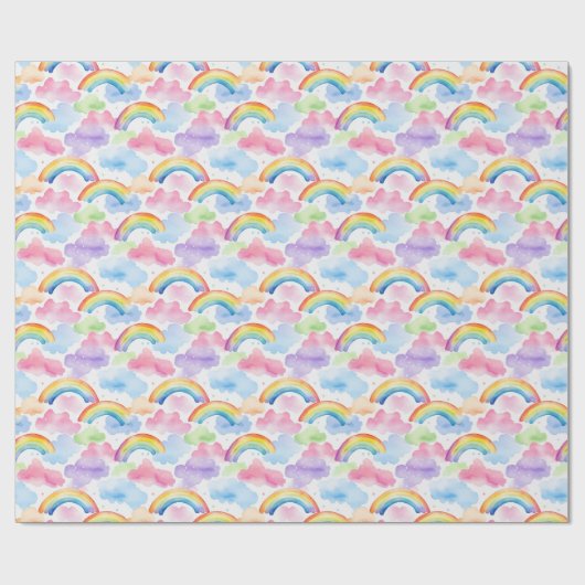 Farbenfroher Regenbogen, Wolke und Sternmuster Geschenkpapier (Flach)