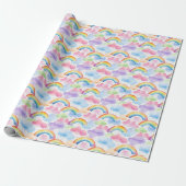 Farbenfroher Regenbogen, Wolke und Sternmuster Geschenkpapier (Ungerollt)