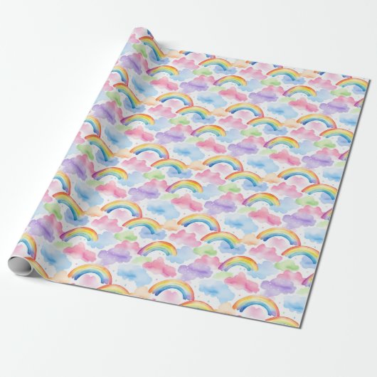 Farbenfroher Regenbogen, Wolke und Sternmuster Geschenkpapier (Ungerollt)
