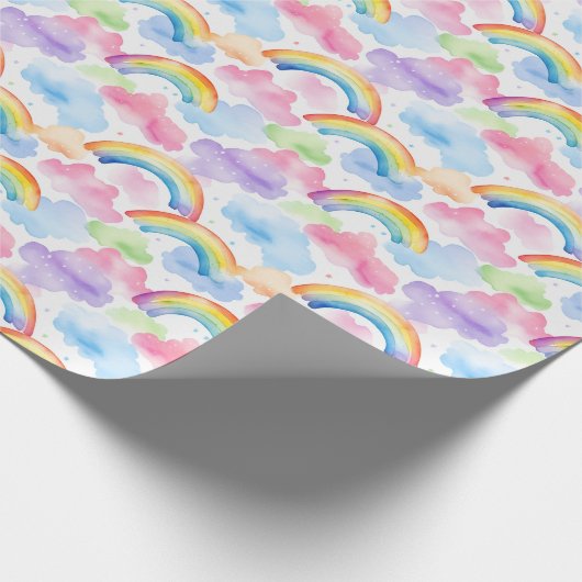 Farbenfroher Regenbogen, Wolke und Sternmuster Geschenkpapier (Ecke)