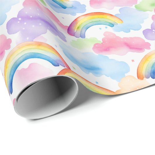 Farbenfroher Regenbogen, Wolke und Sternmuster Geschenkpapier (Rolleneckpunkt)