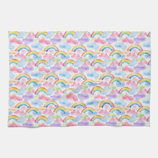 Farbenfroher Regenbogen, Wolke und Sternmuster Geschirrtuch (Horizontal)