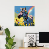 Farbenfroher Regenbogen Zebra mit Schmetterlingsma Poster (Heimbüro)