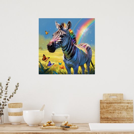 Farbenfroher Regenbogen Zebra mit Schmetterlingsma Poster (Küche)