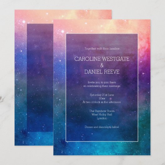 Farbenfroher Regenbogennebel Einladung (Vorne/Hinten)