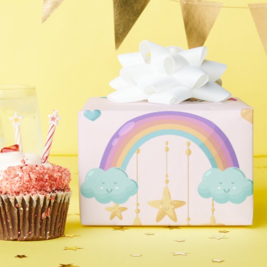 Farbenfroher Regenschirm mit Niedlichen Wolken Geschenkpapier (Geburtstagsparty)