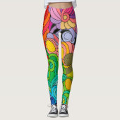 Farbenfroher Retro Blume Power der 60er Jahre Leggings (Vorderseite)