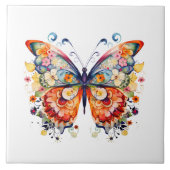 Farbenfroher Retro-Blütenschmetterling Fliese (Vorderseite)