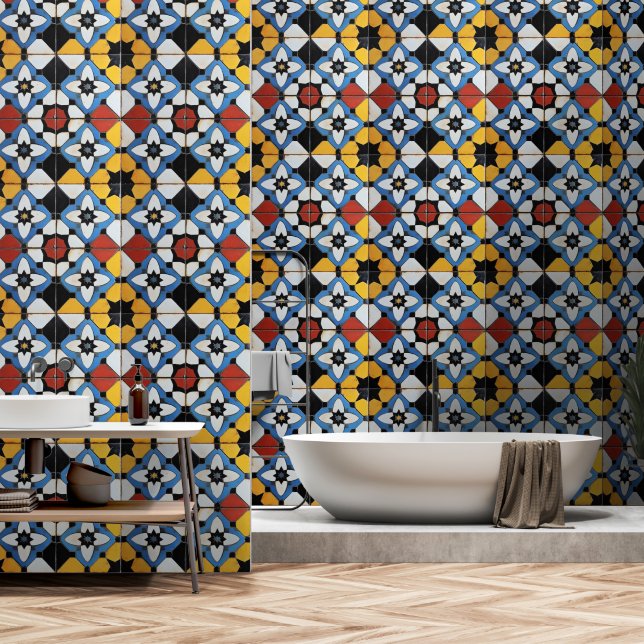 Farbenfroher Retro-Fliesenstil Tapete (Badezimmer)