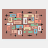 Farbenfroher Retro-Mid-Century-Modern-Atom-Abstrak Geschenkpapier Set (Vorderseite 2)