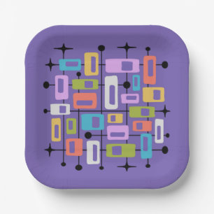 Farbenfroher Retro-Mid-Century-Modern-Atom-Abstrak Pappteller