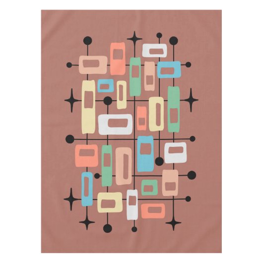 Farbenfroher Retro-Mid-Century-Modern-Atom-Abstrak Tischdecke (Vorderseite)