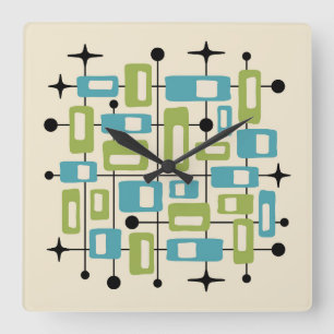 Farbenfroher Retro-Mitte-des-20.-Jahrhunderts-Mode Quadratische Wanduhr