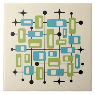 Farbenfroher Retro-Mittelmoderne-Atom-Abstrakt Fliese