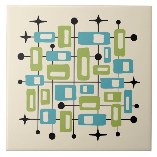 Farbenfroher Retro-Mittelmoderne-Atom-Abstrakt Fliese (Vorderseite)