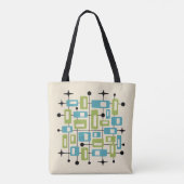 Farbenfroher Retro-Mittelmoderne-Atom-Abstrakt Tasche (Rückseite)