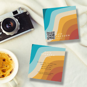 Farbenfroher Retro-Regenbogen Abstract Wellen QR-C Quadratische Visitenkarte
