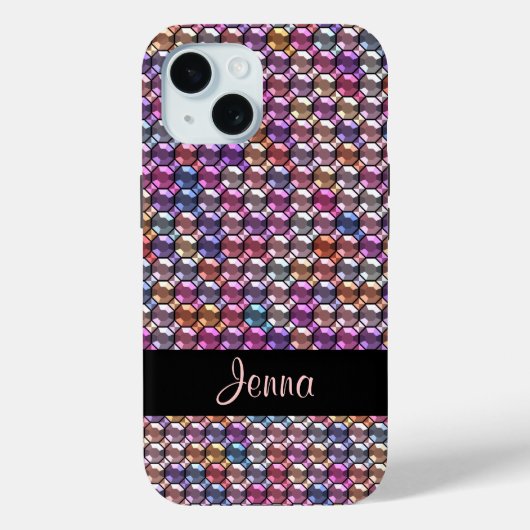 Farbenfroher Rhinestone mit individuellem Namen Case-Mate iPhone Hülle (Rückseite)