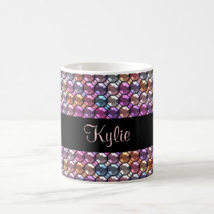 Farbenfroher Rhinestone mit individuellem Namen Kaffeetasse