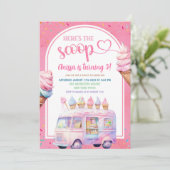 Farbenfroher rosa Eiscreme Truck Hier ist der Scho Einladung (Stehend Vorderseite)