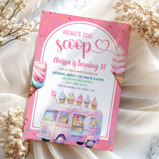 Farbenfroher rosa Eiscreme Truck Hier ist der Scho Einladung