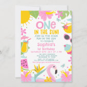 Farbenfroher rosa Pool eins in der Sonne 1. Geburt Einladung (Vorderseite)