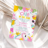 Farbenfroher rosa Pool eins in der Sonne 1. Geburt Einladung
