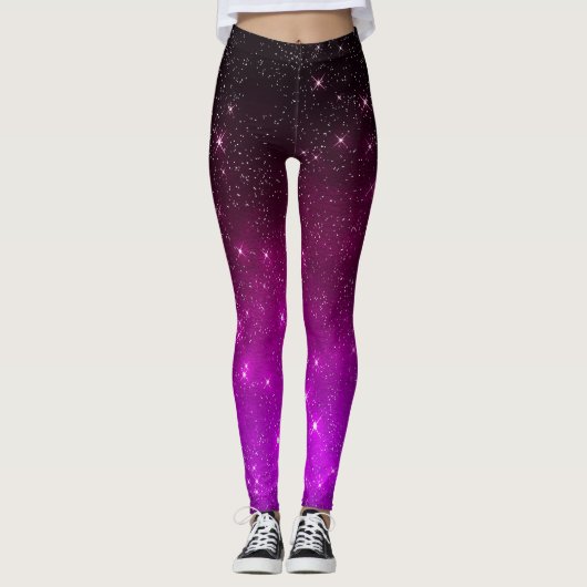 Farbenfroher rosa Sternenhimmel Leggings (Vorderseite)