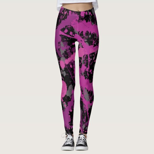 Farbenfroher, rosafarbener Spritzer Leggings (Vorderseite)