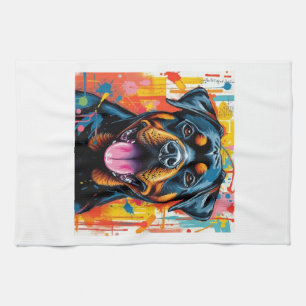 Farbenfroher Rottweiler Pop Art � Lebendiger Splas Geschirrtuch