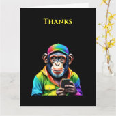 Farbenfroher Schimpanse mit einem Phone-Funny- Karte (Gelbe Blume)