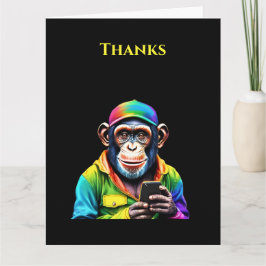 Farbenfroher Schimpanse mit einem Phone-Funny- Karte