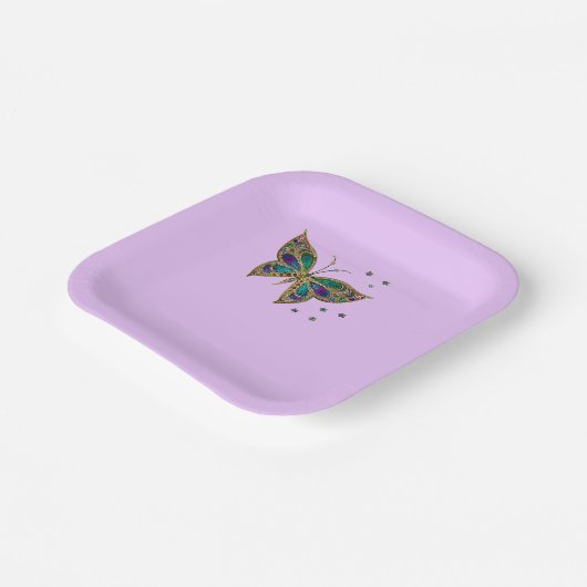 Farbenfroher Schmetterling im Lilac-Hintergrund Pappteller (Gewinkelt)