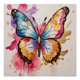 Farbenfroher Schmetterling mit künstlerischem Schl Poster