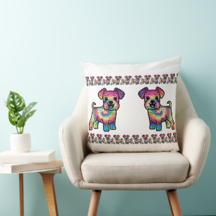 Farbenfroher Schnauzer: Tie Dye Freude Kissen