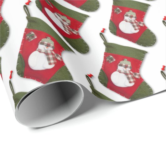 Farbenfroher Schneemann auf Weihnachten Strumpf Mu Geschenkpapier (Rolleneckpunkt)