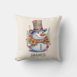 Farbenfroher Schneemann in Aquarellmuster - Hut zu Kissen
