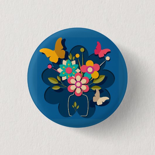 Farbenfroher schöner moderner Blumenstrauß auf Bla Button (Vorderseite)
