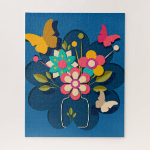 Farbenfroher schöner moderner Blumenstrauß auf Bla Puzzle