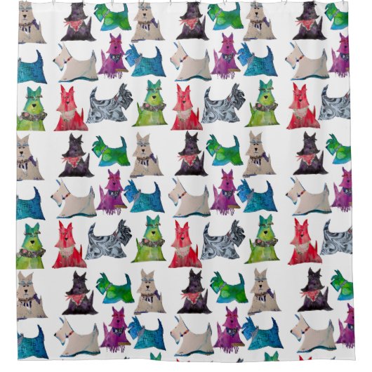 Farbenfroher Scotties Duschvorhang (Vorderseite)