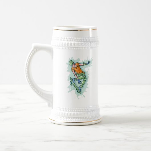 Farbenfroher Skater, lustige Illustration Bierglas (Links)