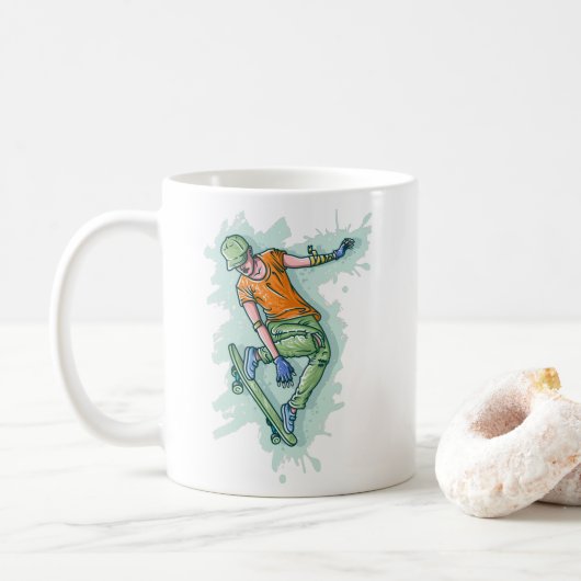 Farbenfroher Skater, lustige Illustration Kaffeetasse (Mit Donut)