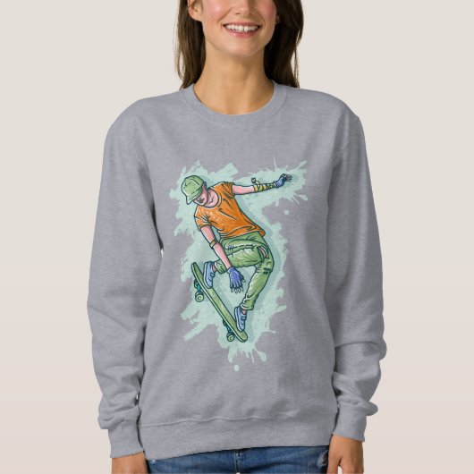 Farbenfroher Skater, lustige Illustration Sweatshirt (Vorderseite)