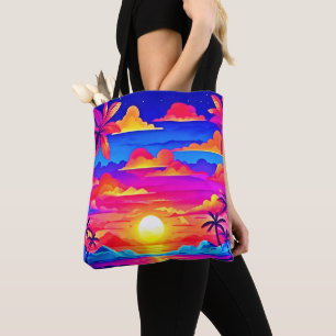 Farbenfroher Sonnenuntergang mit Palme Tasche